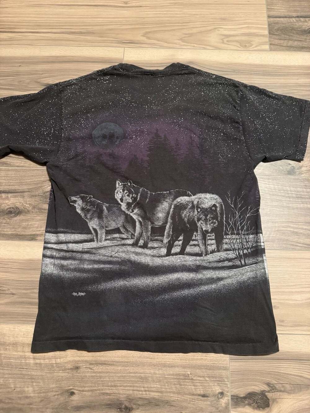 Vintage 1991 San Segal Wolves Night Sky All Over Print T-Shirt XL Anvil - Picture 2 of 4
